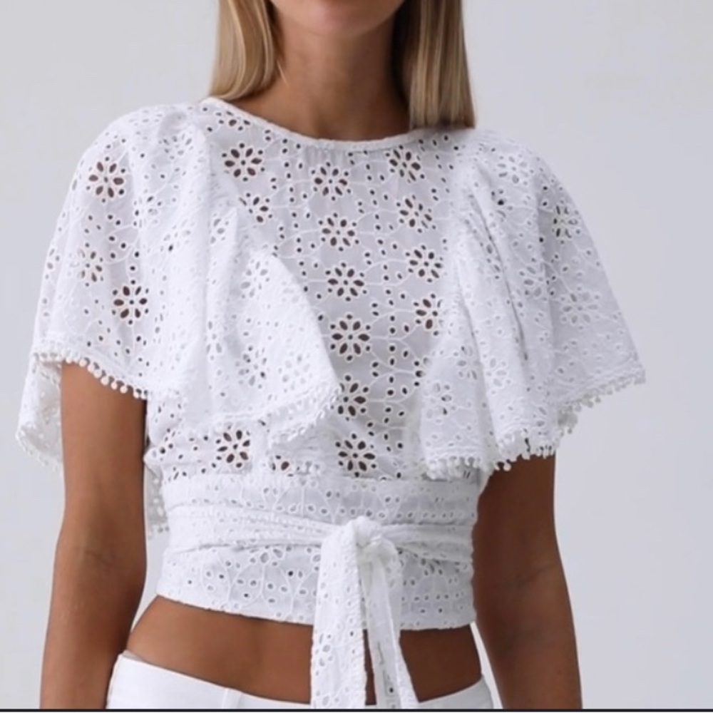 Melissa Obadash Kristal Elegant White Eyelet Lace Top NWT